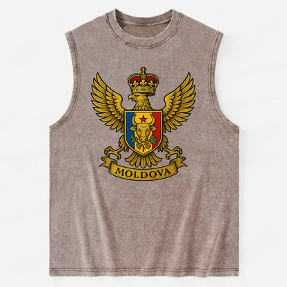 Moldova Heritage Badge  - Vintage Washed Tank - Brown