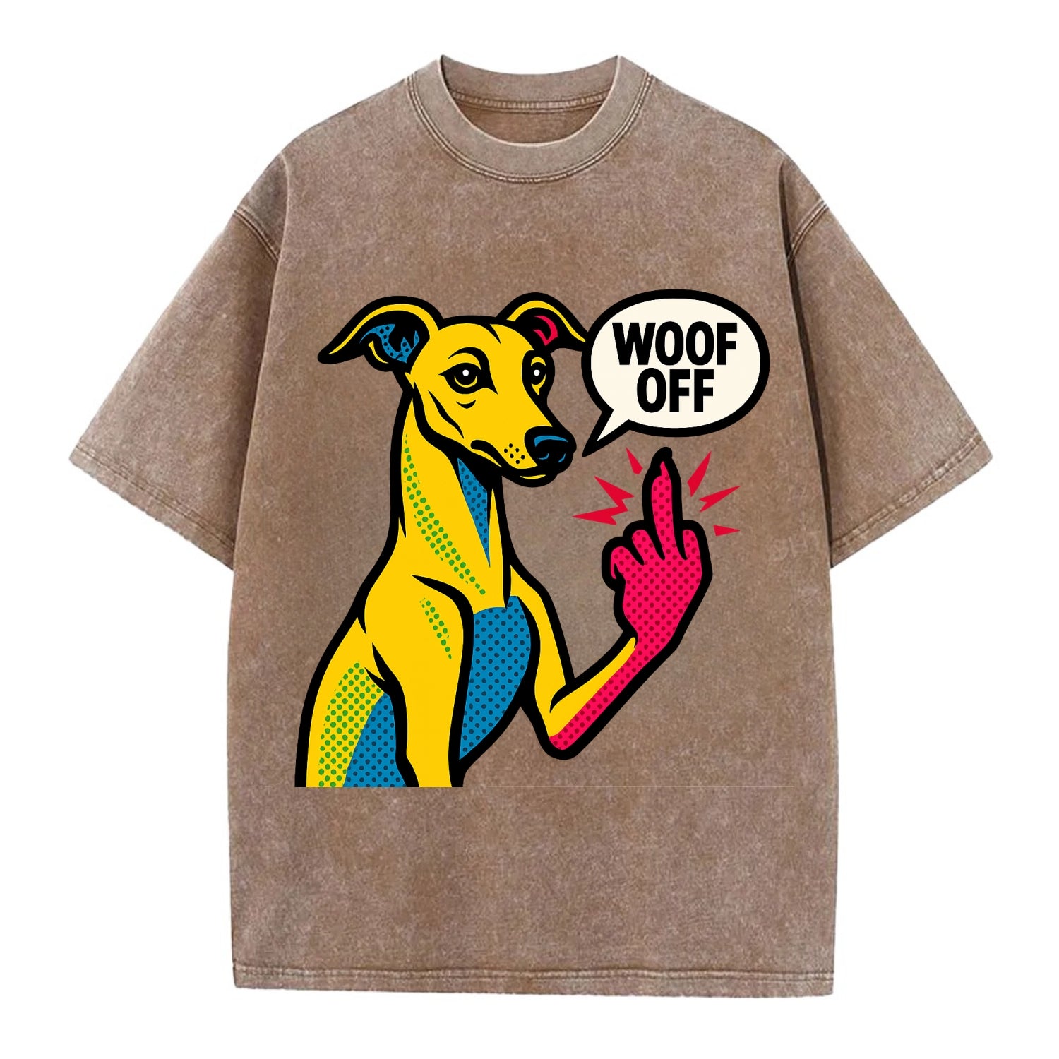 Whippet sleek athletic greyhound-like, elegant long paw giving sass - Vintage T-shirt - Brown