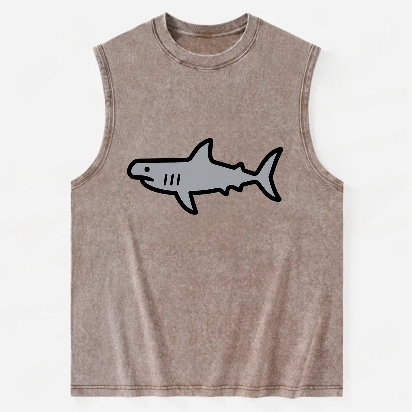 Hammerhead Shark - Gray distinctive head flat side profile - Vintage Washed Tank - Brown