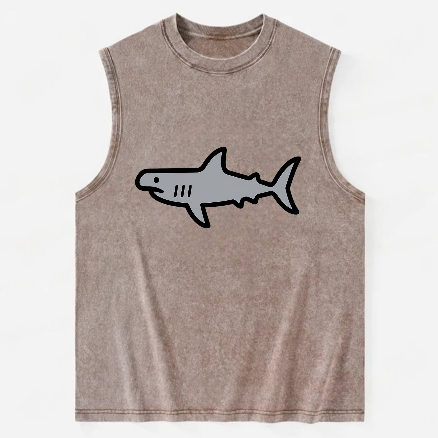 Hammerhead Shark - Gray distinctive head flat side profile - Vintage Washed Tank - Brown