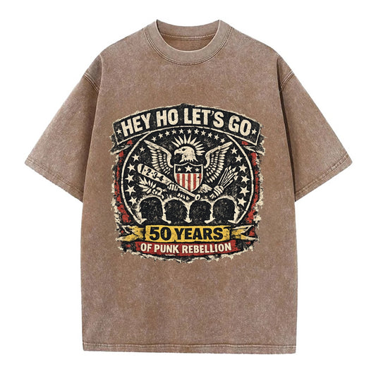 RAMONES LEGACY | Hey Ho Let's Go typography | Presidential seal parody | Four - Vintage T-shirt - Brown