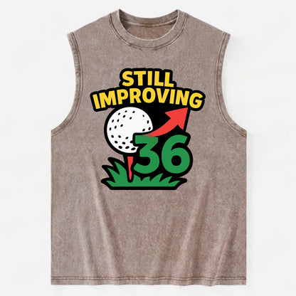 Handicap number getting higher with arrow - "Still Improving" - optimistic - Vintage Washed Tank - Brown