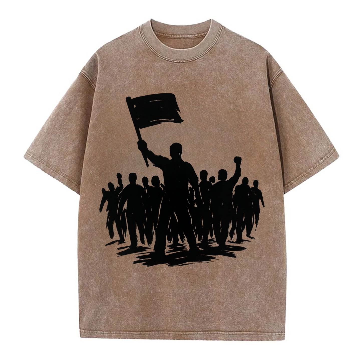 Crowd of protesters marching - solidarity movement ink painting - Vintage T-shirt - Brown