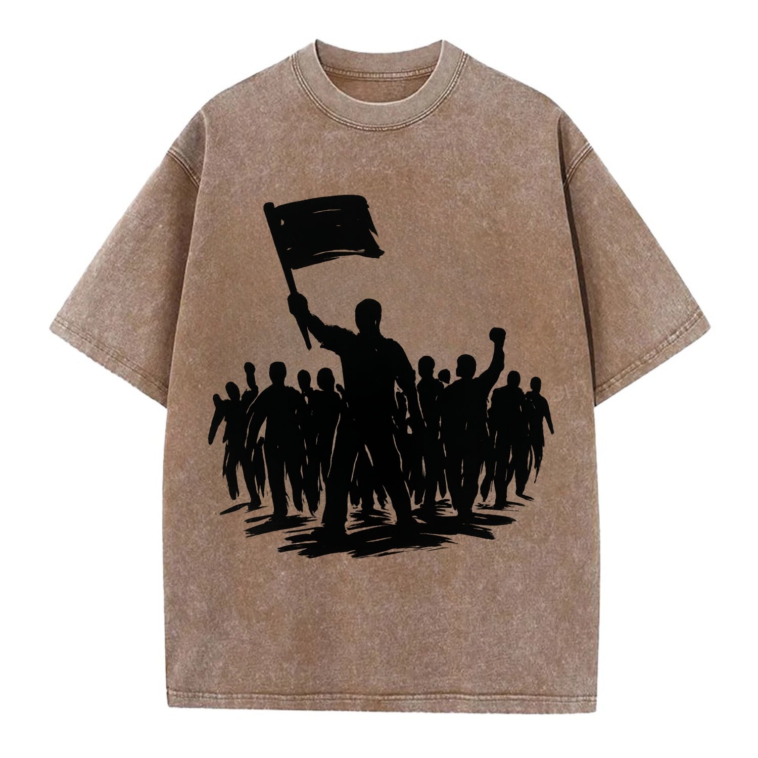 Crowd of protesters marching - solidarity movement ink painting - Vintage T-shirt - Brown