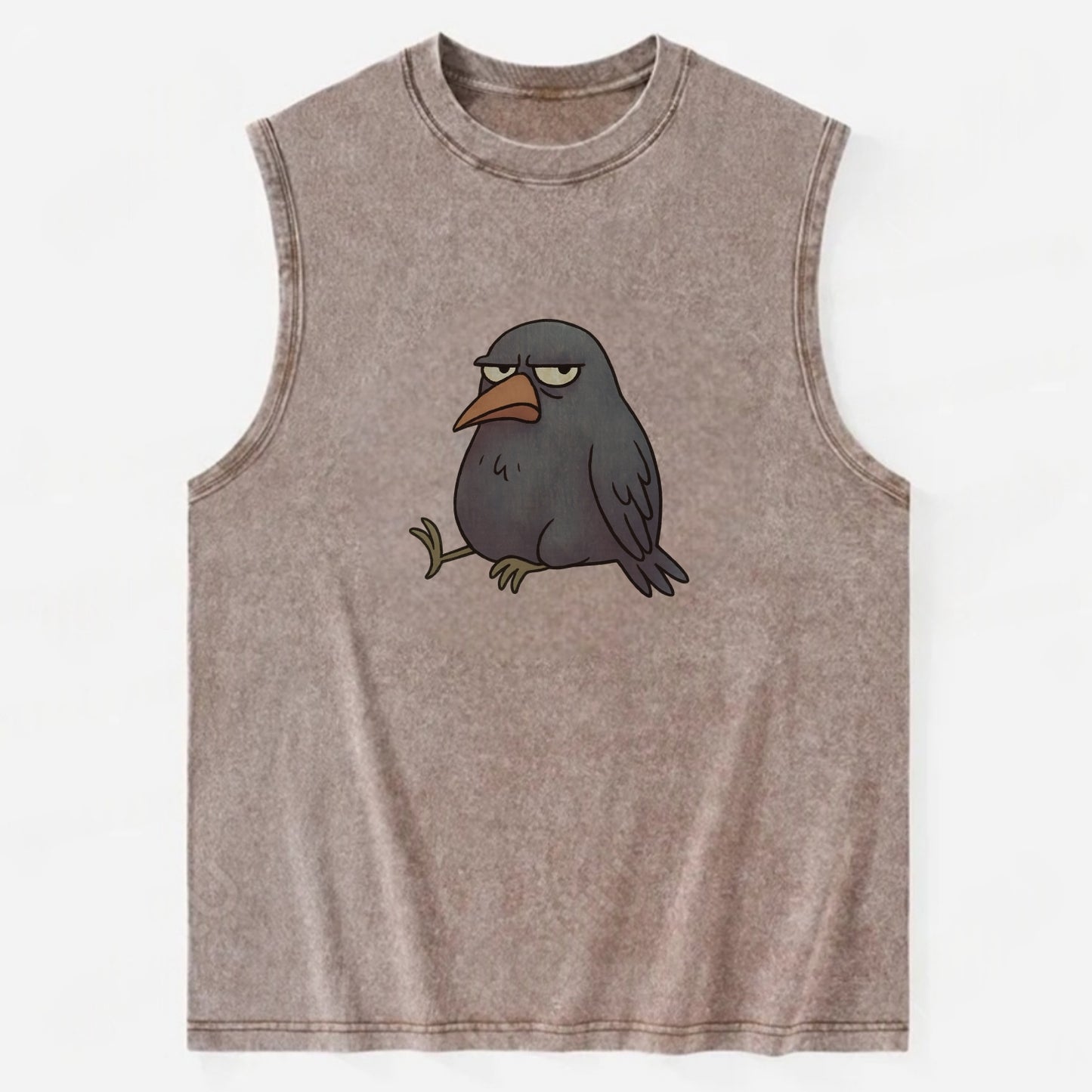 THE CROW JUDGES SILENTLY | Black crow with disapproving - Vintage Washed Tank - Brown