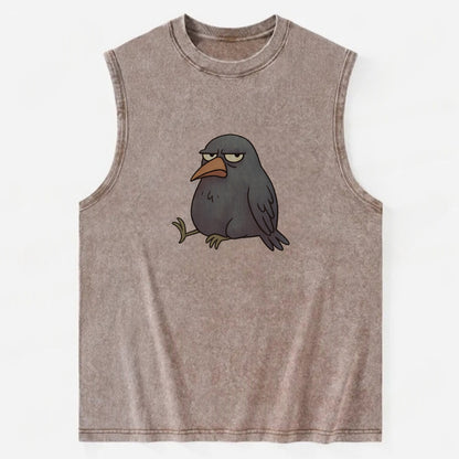 THE CROW JUDGES SILENTLY | Black crow with disapproving - Vintage Washed Tank - Brown