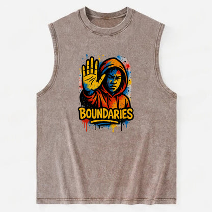 Person holding up hand in "stop" gesture - setting boundaries concept, - Vintage Washed Tank - Brown