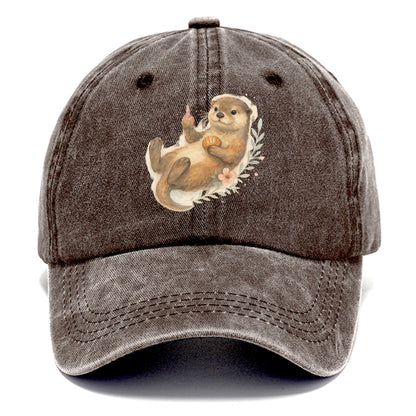 adorable otter floating on back, middle finger up while holding a shellfish - Classic Cap - Brown