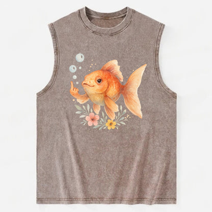 chubby goldfish blowing bubbles, one fin extended like middle finger - Vintage Washed Tank - Brown
