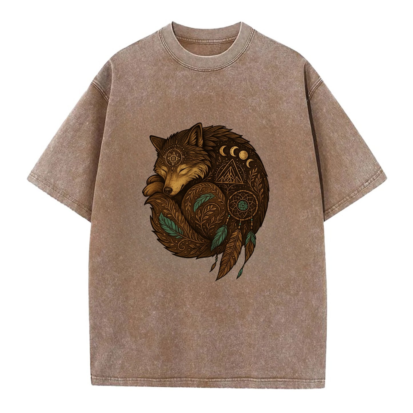 Sleeping Wolf Peace  - Vintage T-shirt - Brown