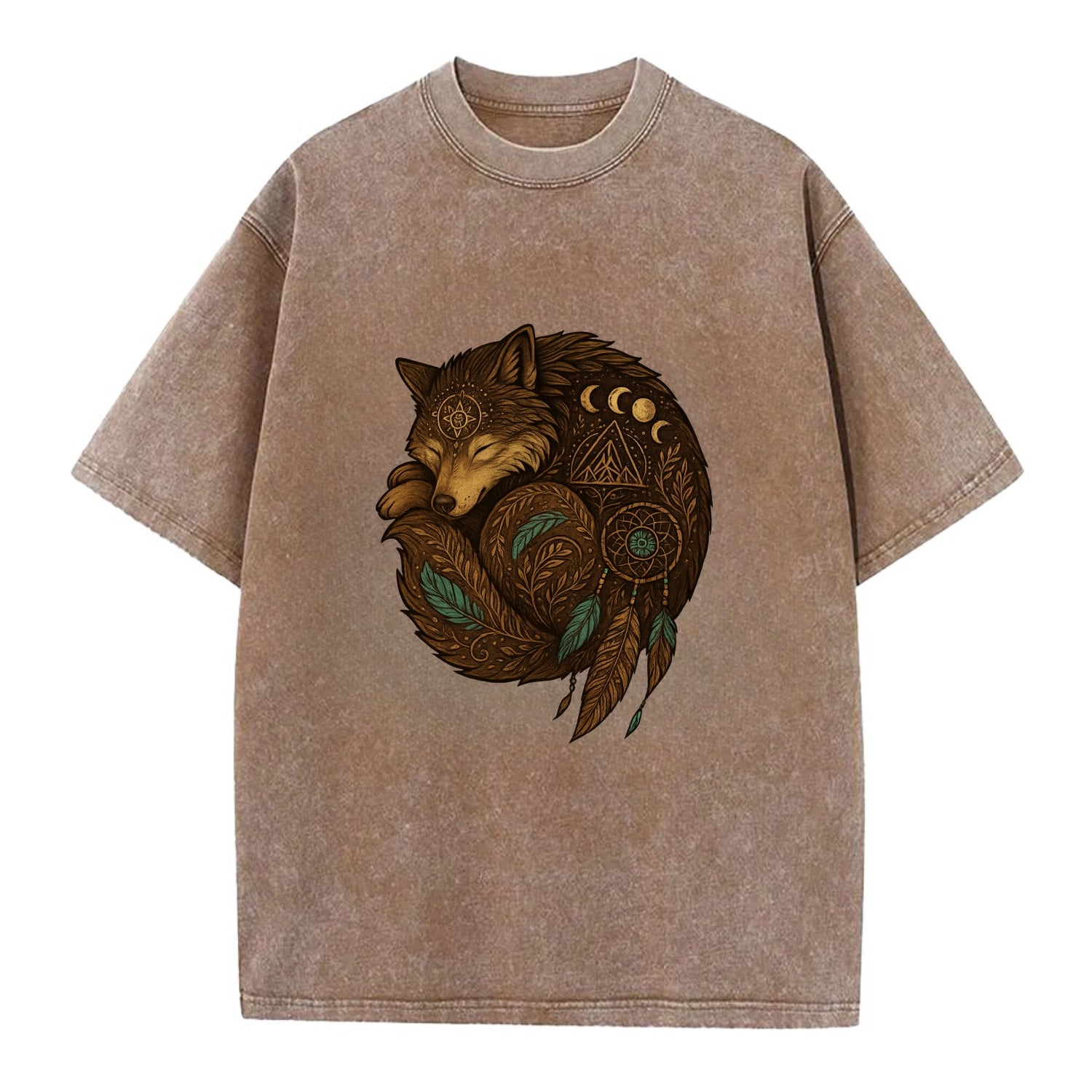 Sleeping Wolf Peace  - Vintage T-shirt - Brown