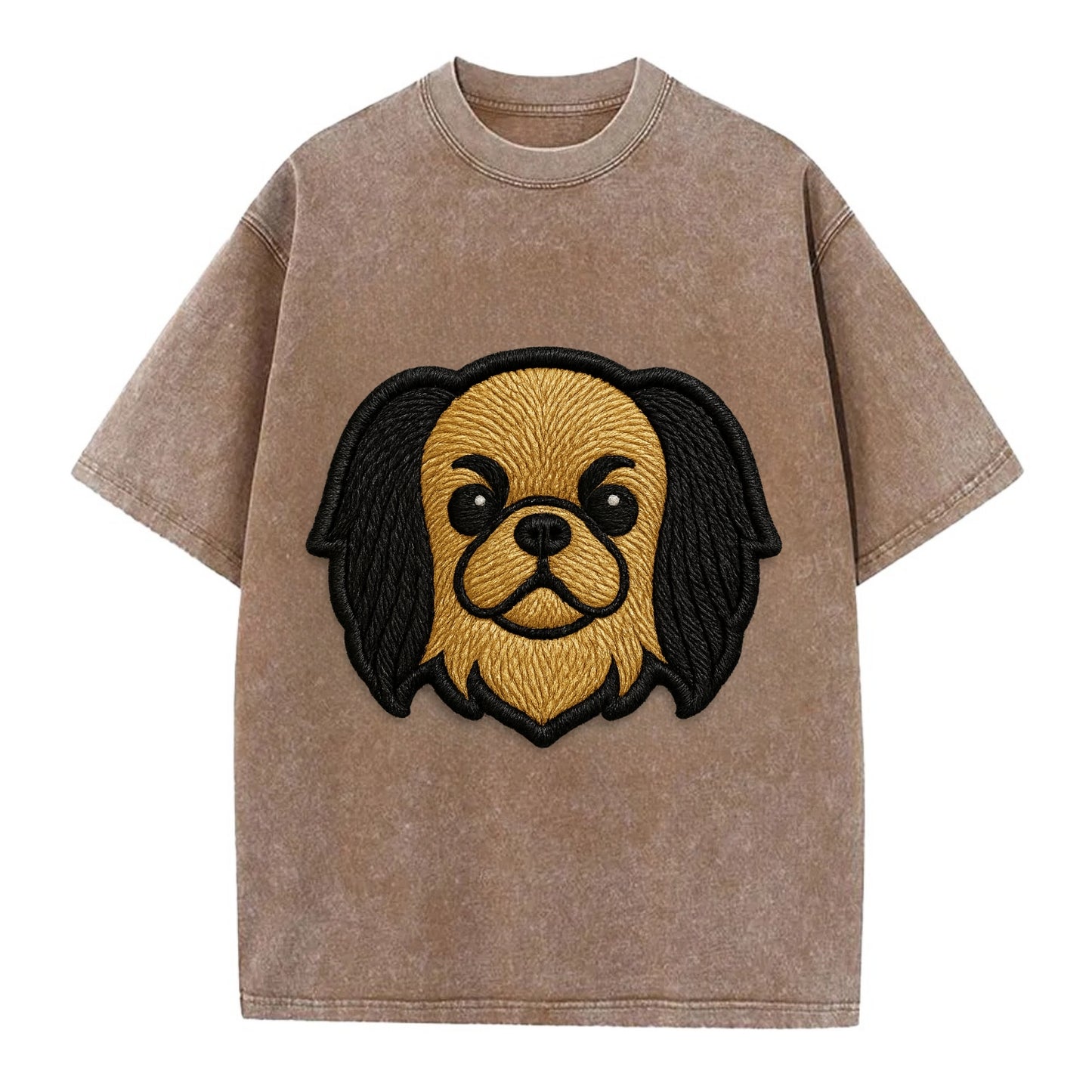 Japanese Chin - Modern flat-face logo wi - Vintage T-shirt - Brown