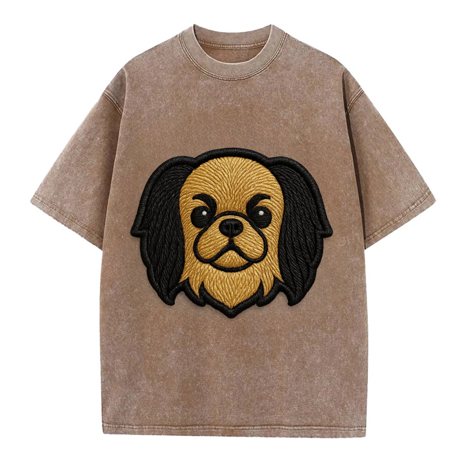 Japanese Chin - Modern flat-face logo wi - Vintage T-shirt - Brown