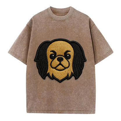 Japanese Chin - Modern flat-face logo wi - Vintage T-shirt - Brown