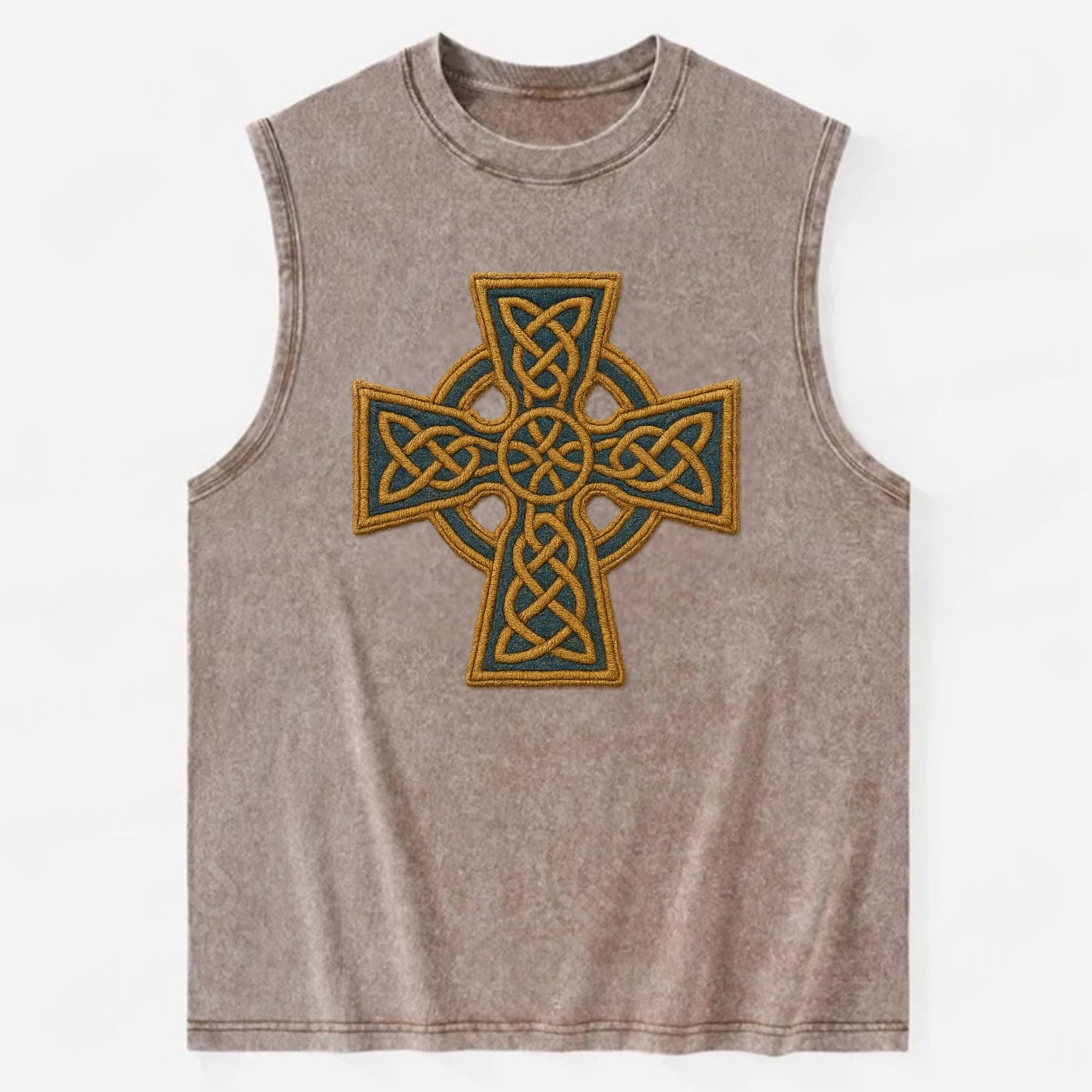 Book Of Kells Cross - Vintage Washed Tank - Brown