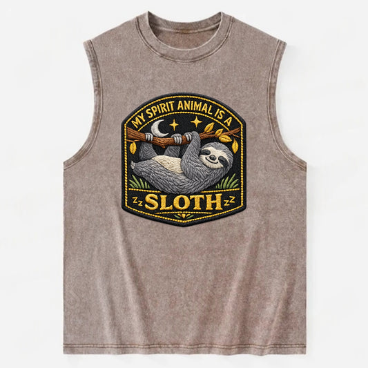 MY SPIRIT ANIMAL IS A SLOTH - lazy sloth in gray , slow life - Vintage Washed Tank - Brown