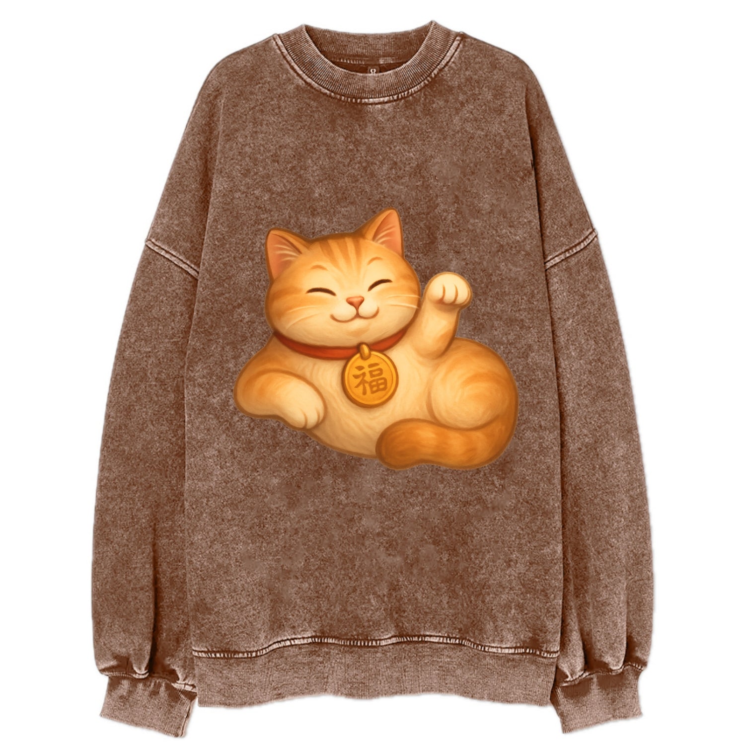 Maneki Neko Pose - Vintage Sweatshirt - Brown