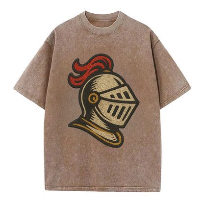 Knight Helmet  - Vintage T-shirt - Brown