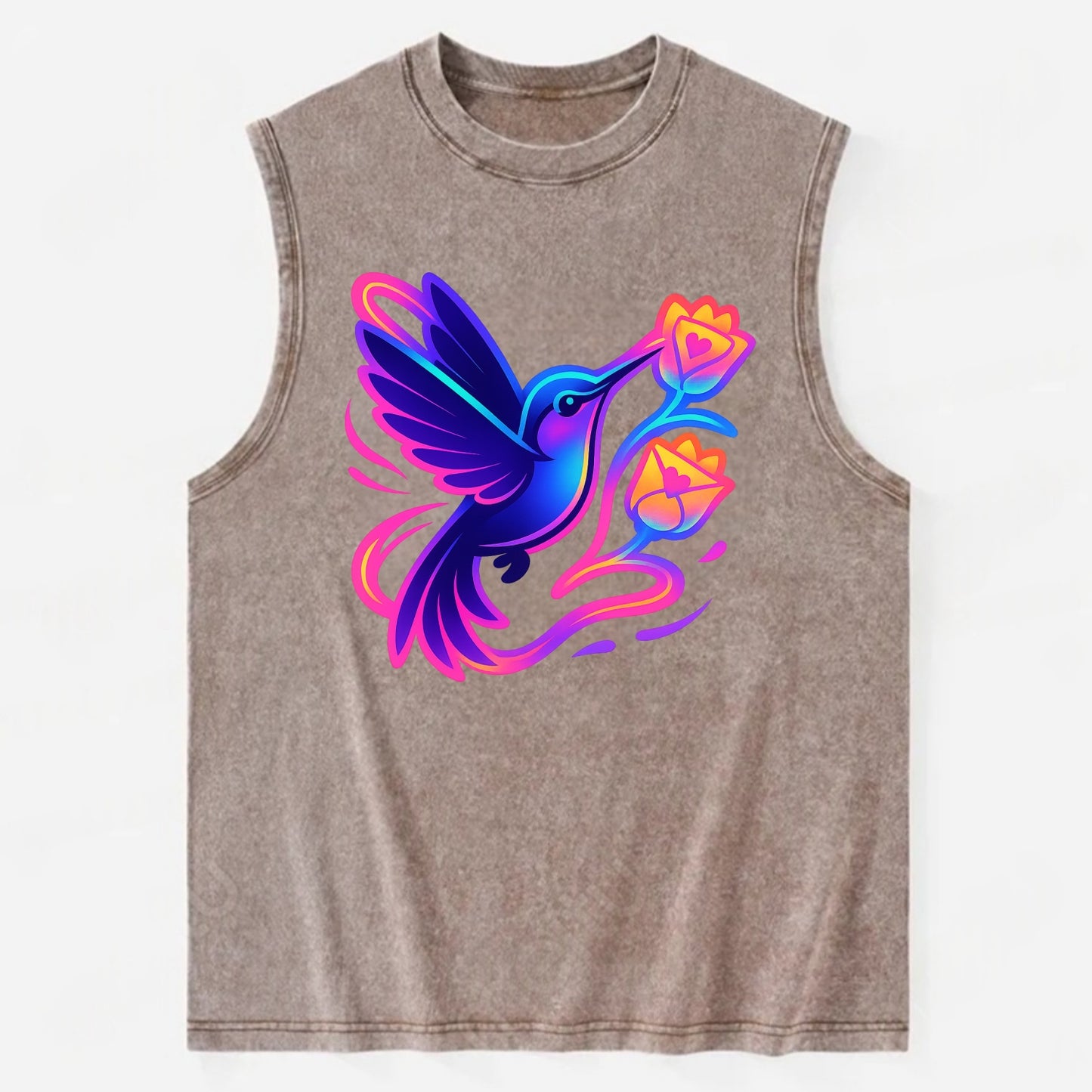 Hummingbird delivering miniature love letters tucked inside flower envelopes - Vintage Washed Tank - Brown