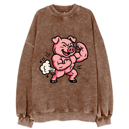 Strong Pig - Vintage Sweatshirt - Brown