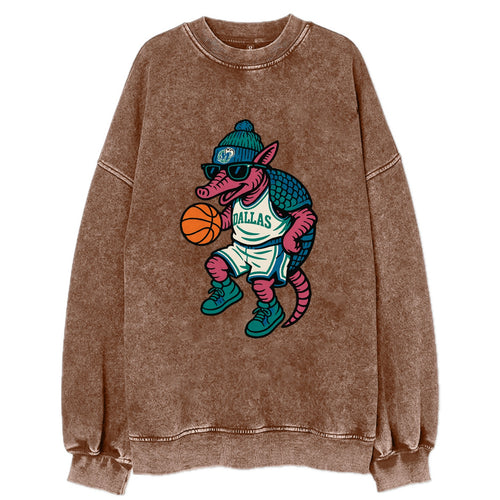 Dallas Armadillo wearing Mavericks beanie with cowboy hat patch and wayfarer - Vintage Sweatshirt