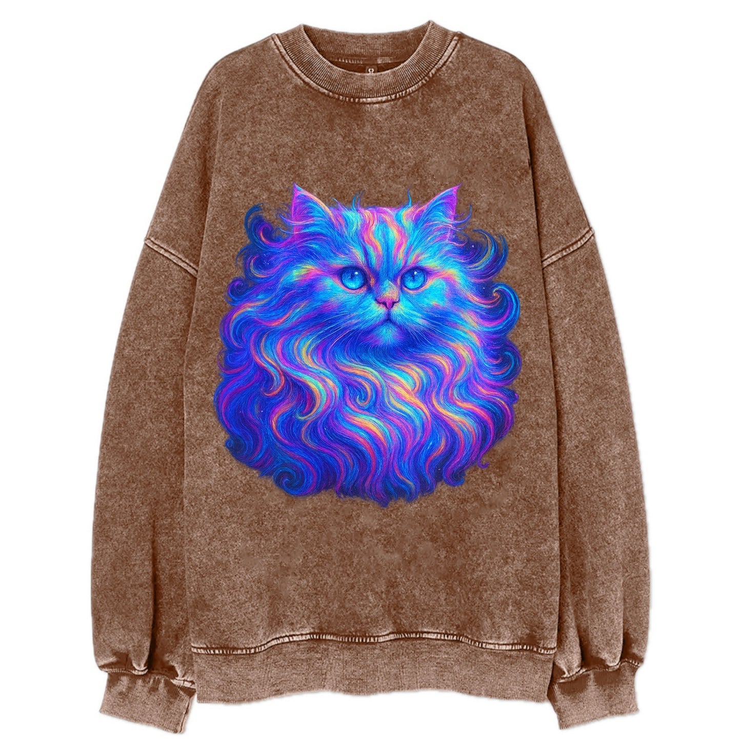 Luxurious Persian cat with flowing fur that refracts into rainbow prisms, soft - Vintage Sweatshirt - Brown