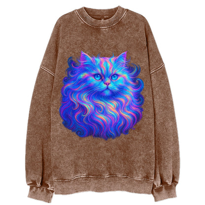 Luxurious Persian cat with flowing fur that refracts into rainbow prisms, soft - Vintage Sweatshirt - Brown