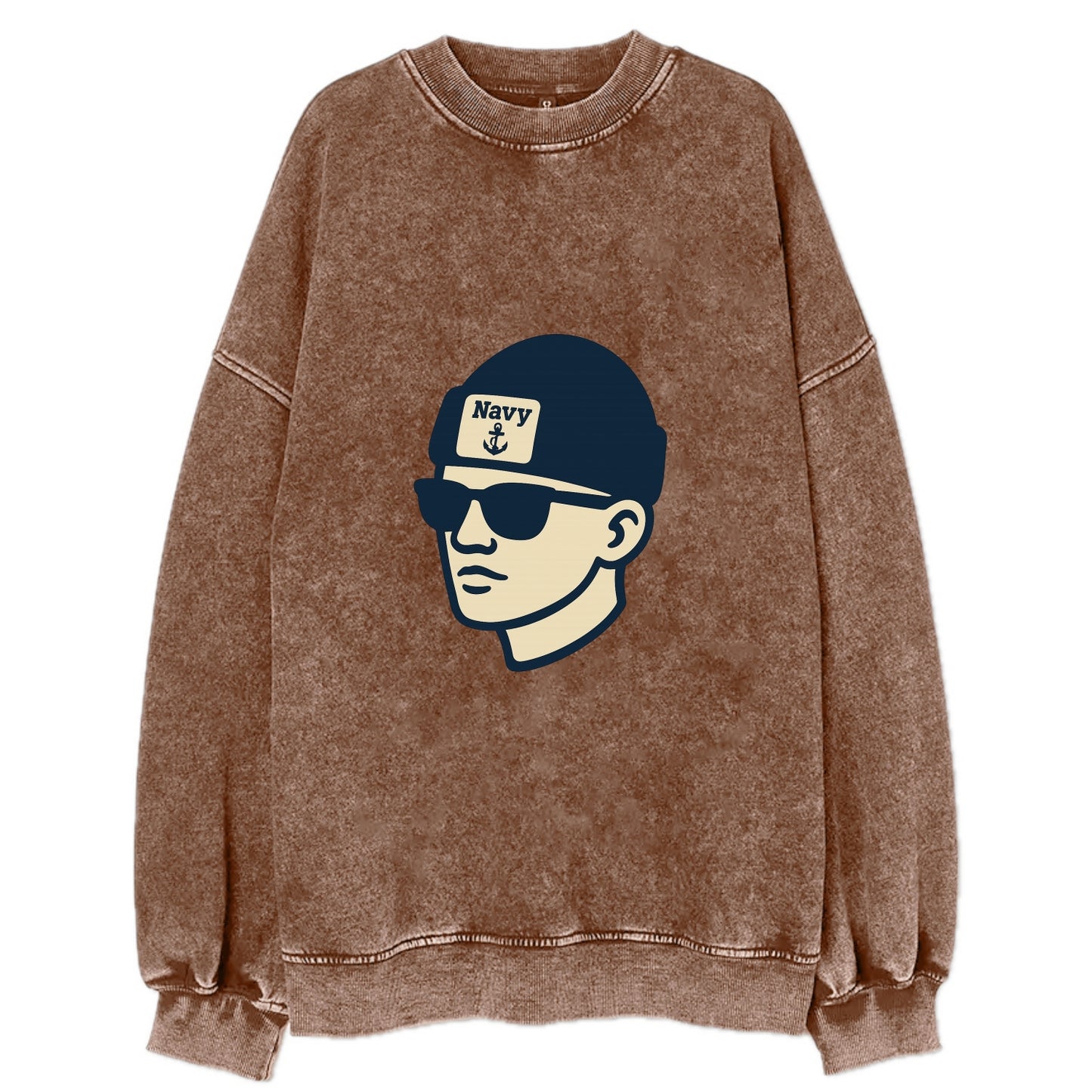 Annapolis Midshipman wearing Navy beanie with anchor patch - Vintage Sweatshirt - Brown