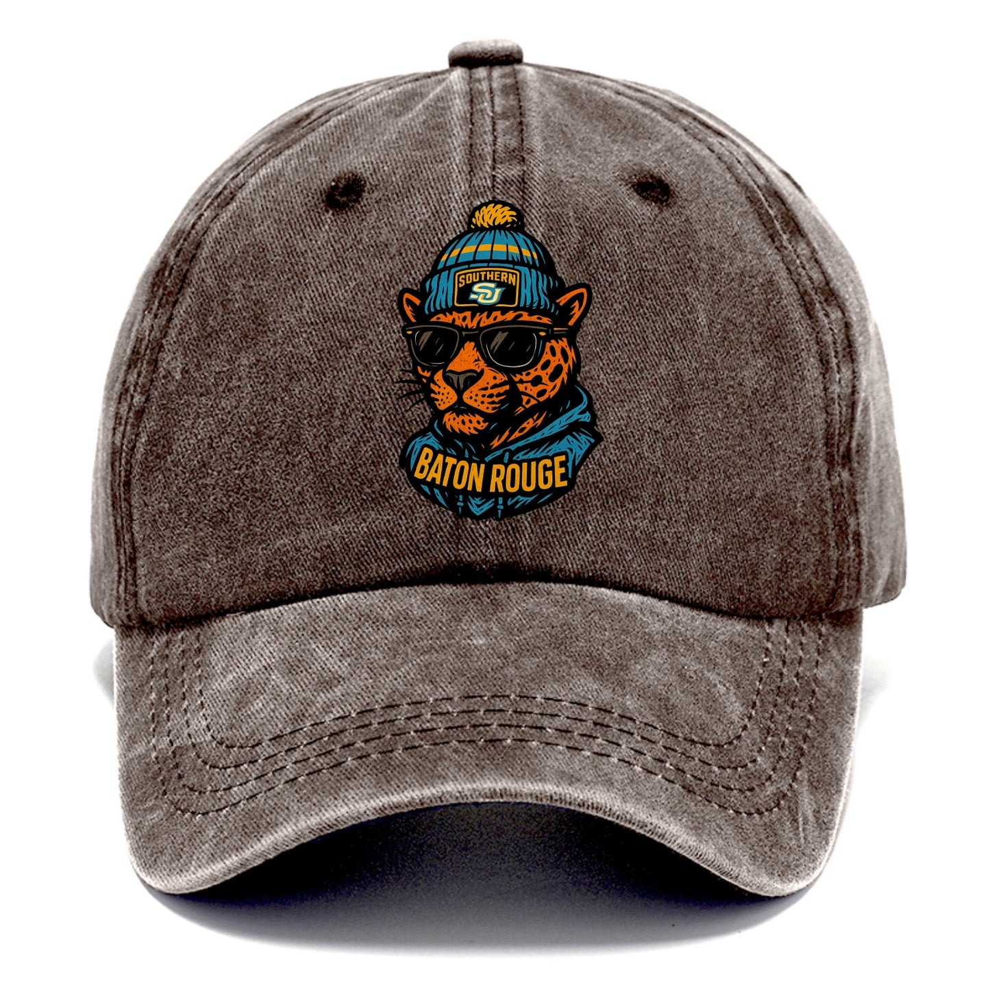 Baton Rouge Jaguar wearing Southern beanie with SU patch - Classic Cap - Brown