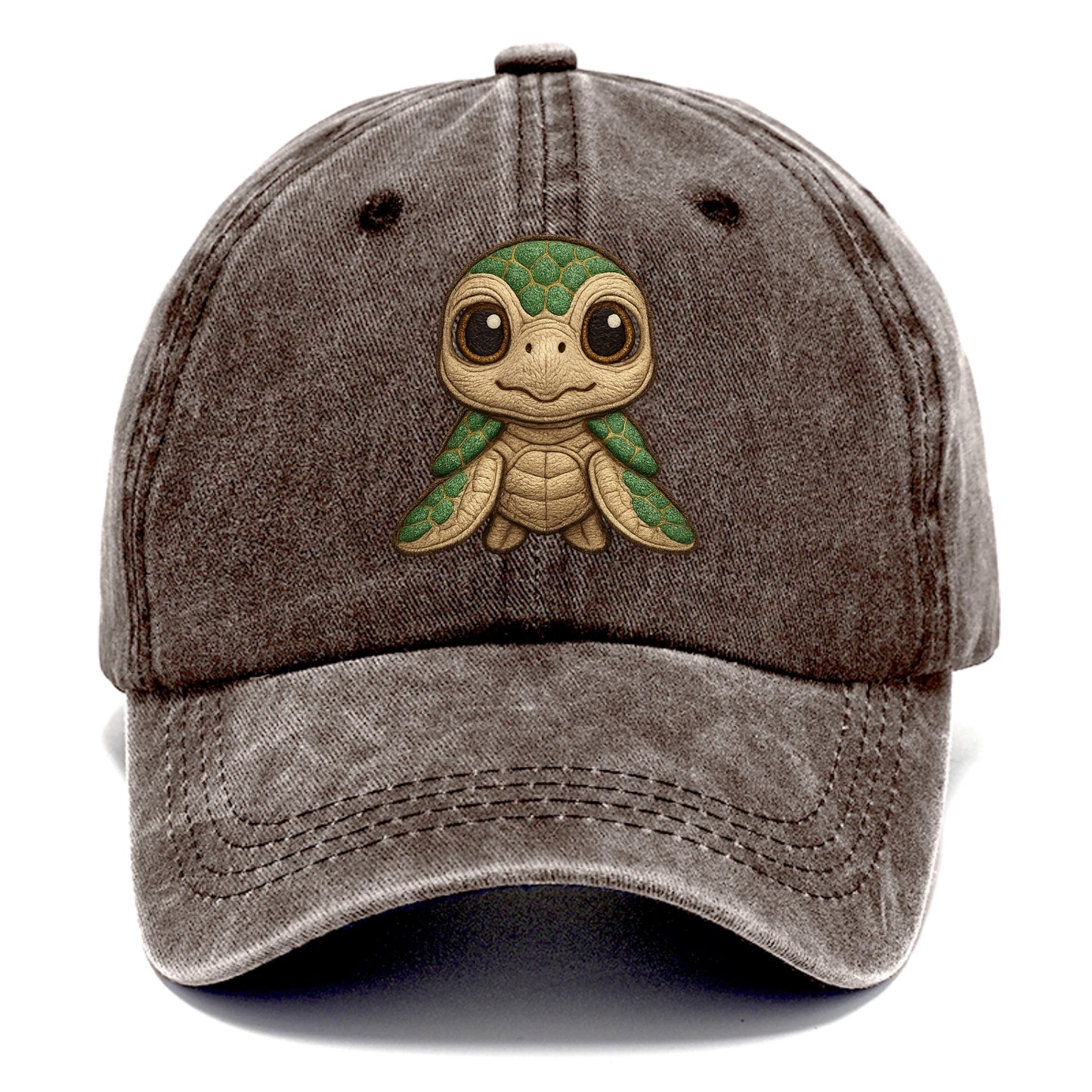 Baby Green Sea Turtle - emerald shell, large innocent brown eyes, tiny flippers, - Classic Cap - Brown