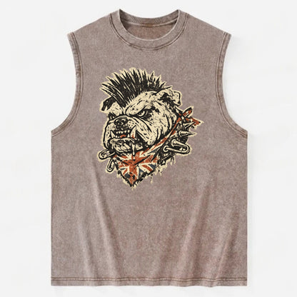 PUNK BULLDOG | British bulldog with mohawk | Safety pins through collar | - Vintage Washed Tank - Brown