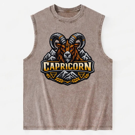 CAPRICORN GOAT - mountain goat in brown and gray , earth sign - Vintage Washed Tank - Brown