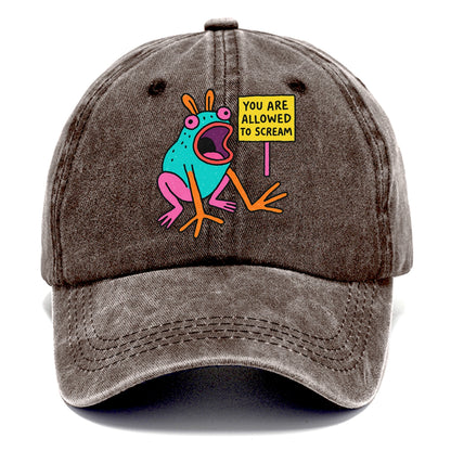 YOU ARE ALLOWED TO SCREAM | Open-mouthed frog mid-scream - Classic Cap - Brown