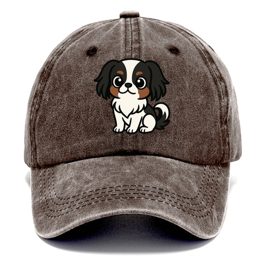 Japanese Chin - Black and white sitting pose - Classic Cap - Brown