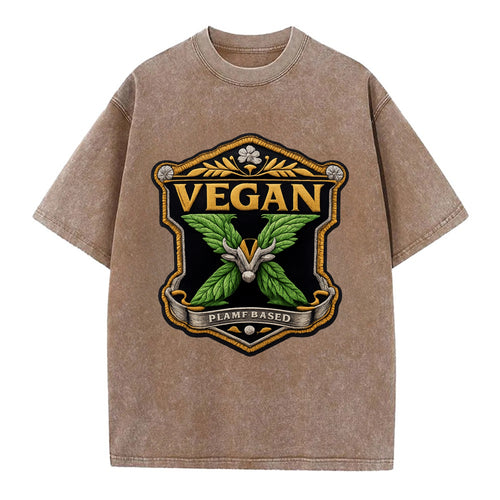 VEGAN X - plant-based symbol in green , animal rights - Vintage T-shirt
