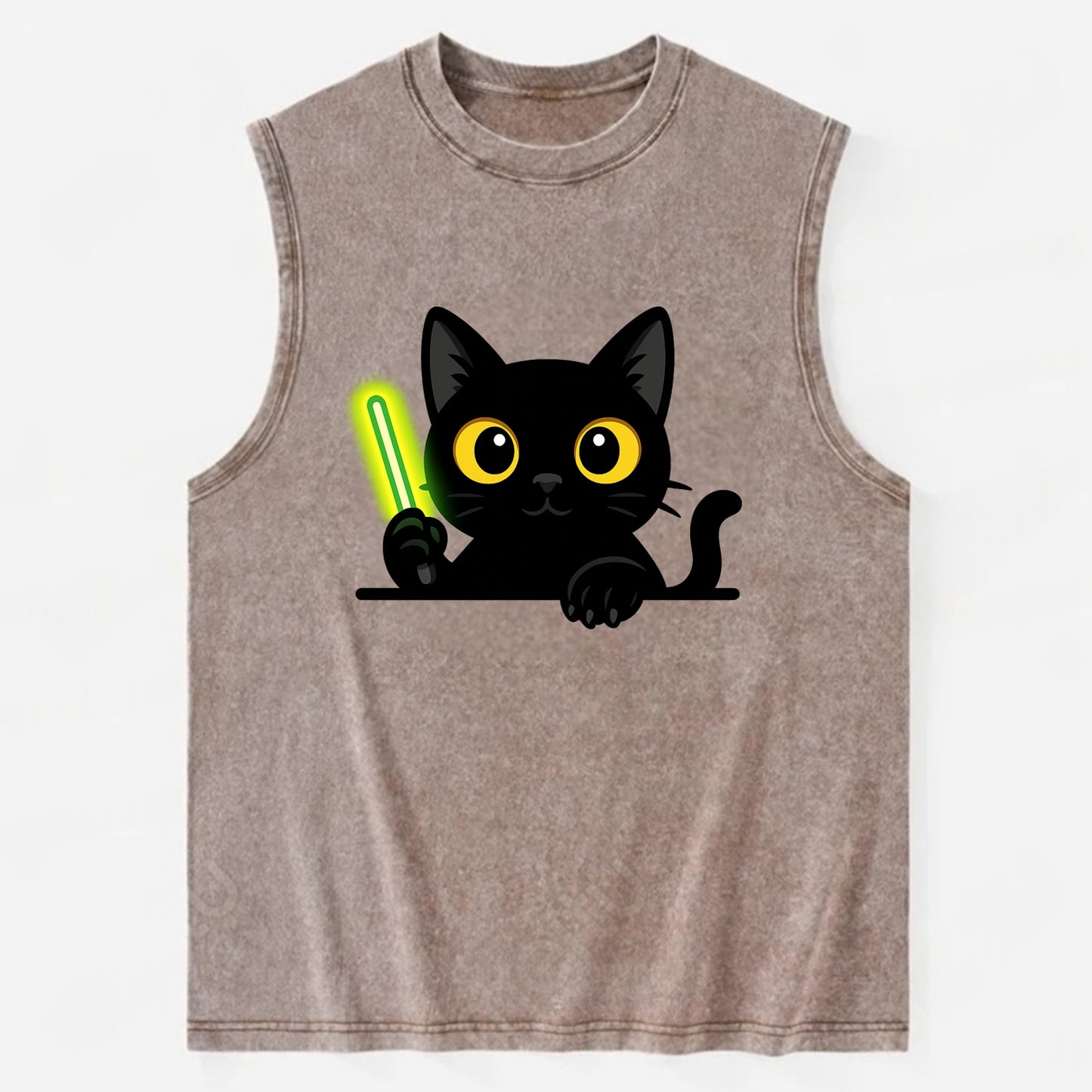Midnight the black cat fist bumping the viewer with right paw extended. - Vintage Washed Tank - Brown