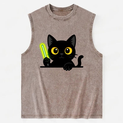 Midnight the black cat fist bumping the viewer with right paw extended. - Vintage Washed Tank - Brown