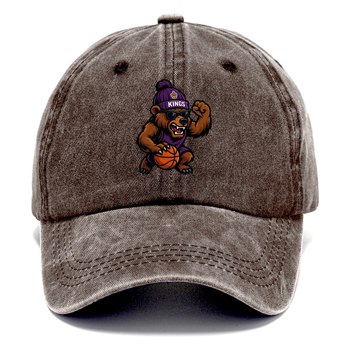 California Grizzly wearing Kings beanie with royal scepter patch and wayfarer - Classic Cap - Brown