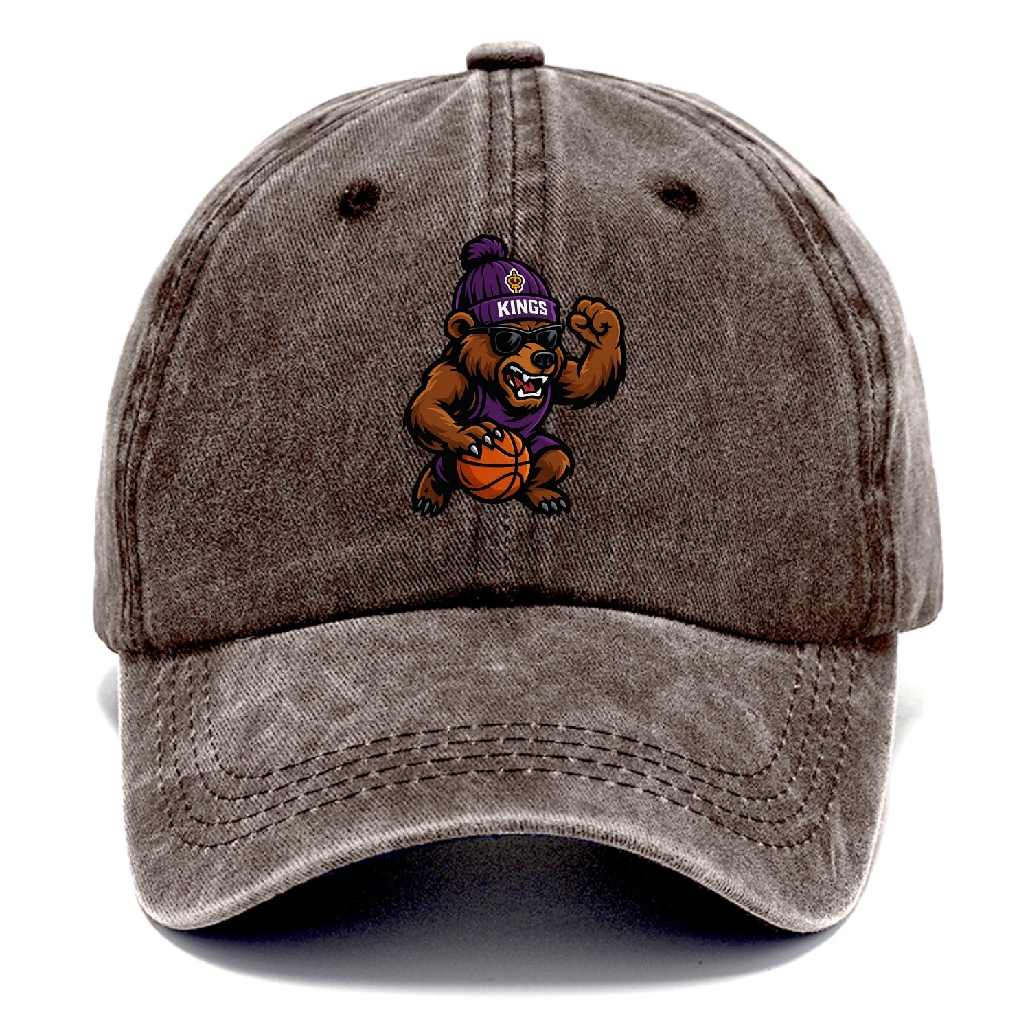 California Grizzly wearing Kings beanie with royal scepter patch and wayfarer - Classic Cap - Brown