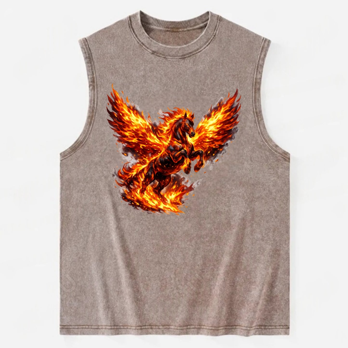PHOENIX FIRE HORSE | Horse emerging from flames like phoenix | Rebirth - Vintage Washed Tank - Brown