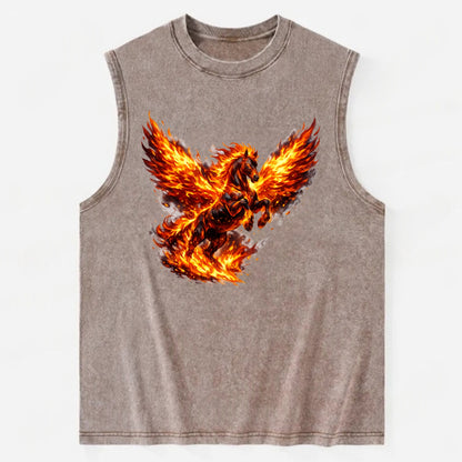 PHOENIX FIRE HORSE | Horse emerging from flames like phoenix | Rebirth - Vintage Washed Tank - Brown