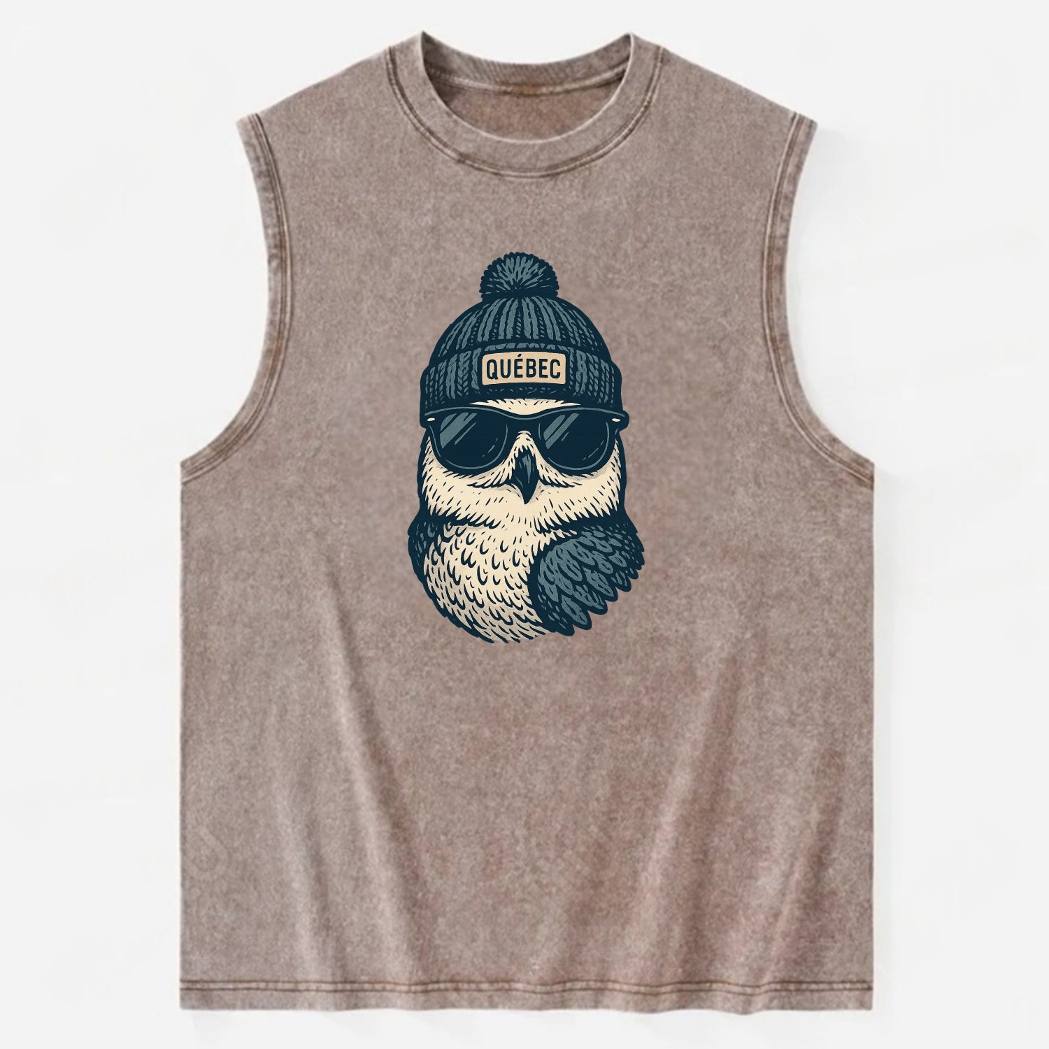 Quebec City Snowy Owl wearing Quebec bea - Vintage Washed Tank - Brown