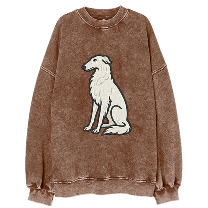 Borzoi - White embroidered sitting pose - Vintage Sweatshirt - Brown