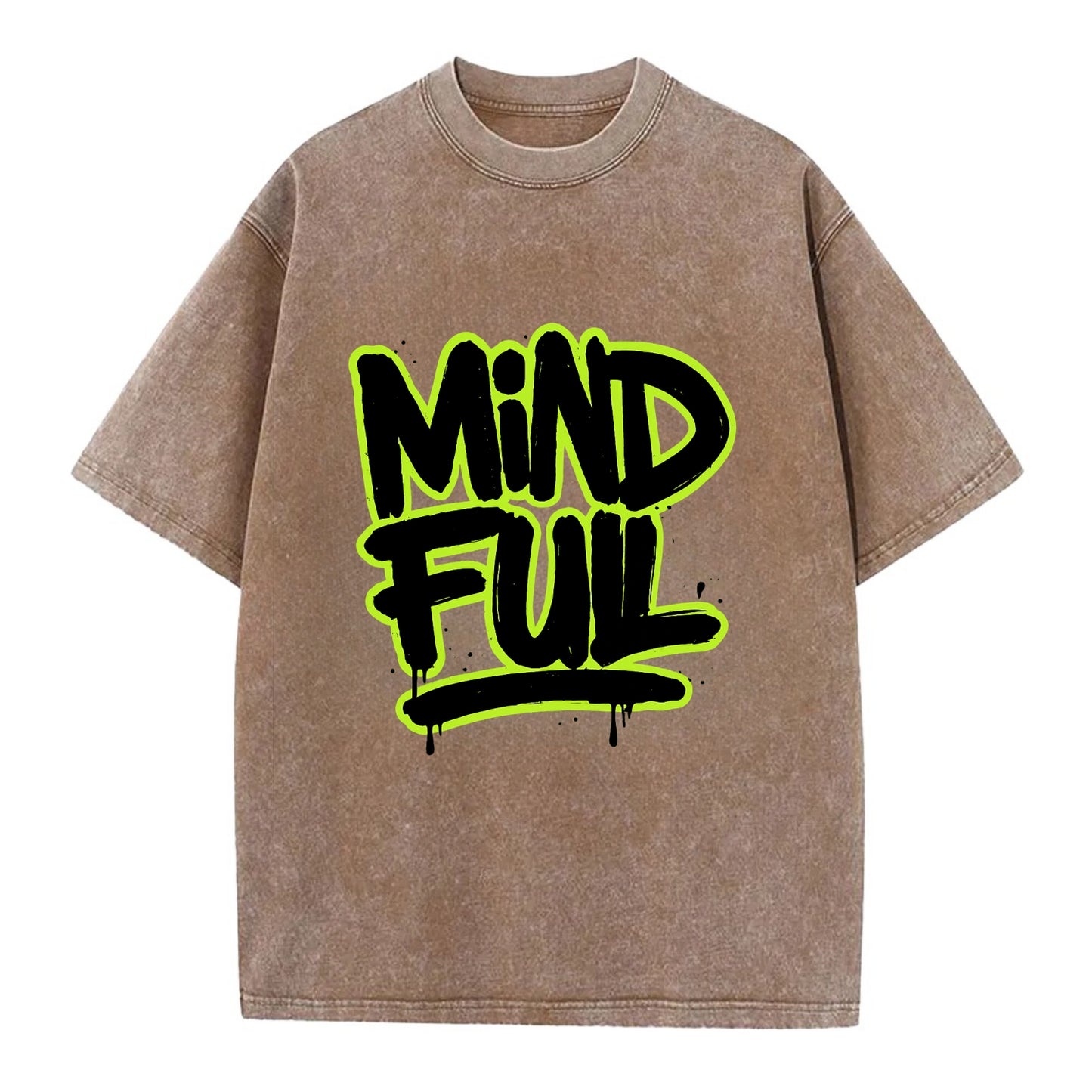 Bold typography design - "MINDFUL" - present awareness, conscious living - Vintage T-shirt - Brown