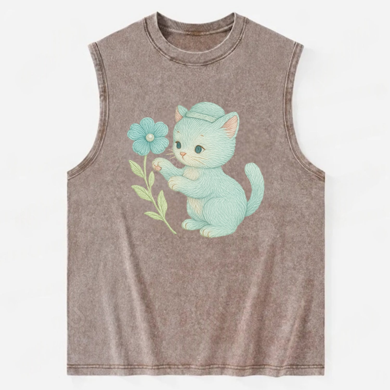 Aqua Kitten - Vintage Washed Tank - Brown