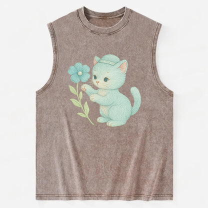 Aqua Kitten - Vintage Washed Tank - Brown