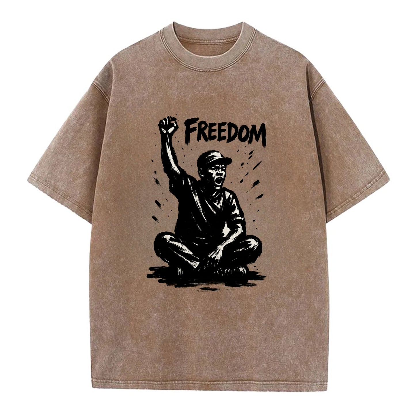 Sit-in protest figure - civil disobedience ink art - Vintage T-shirt - Brown