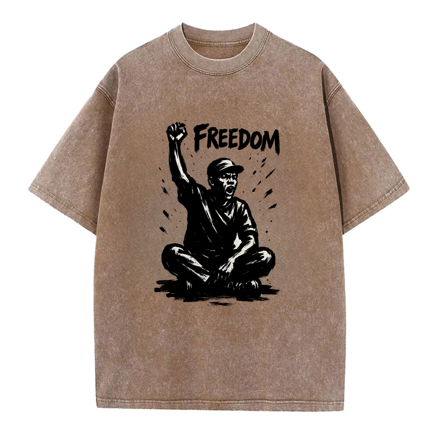 Sit-in protest figure - civil disobedience ink art - Vintage T-shirt - Brown
