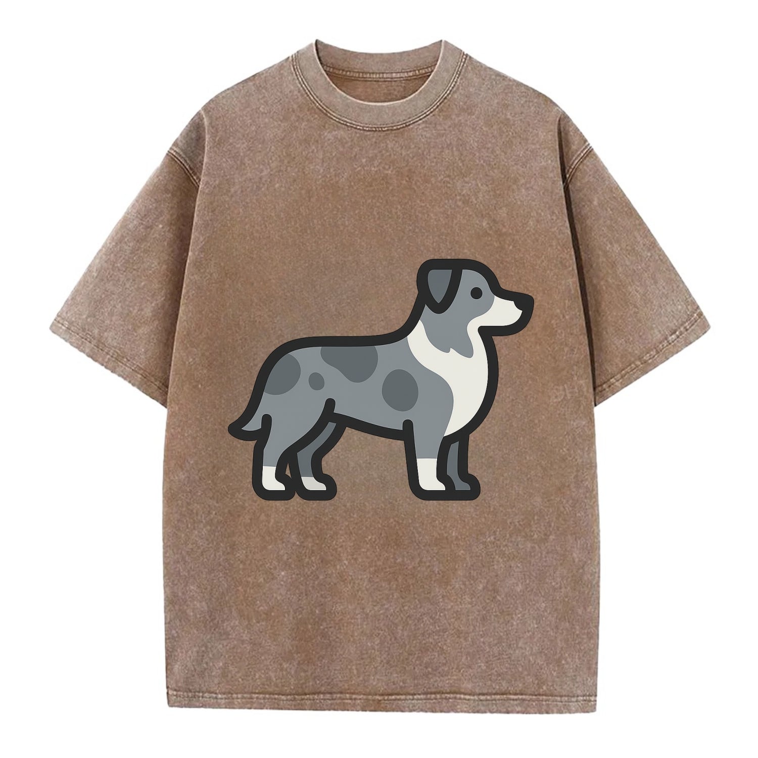 Australian Shepherd - Blue merle flat side profile - Vintage T-shirt - Brown