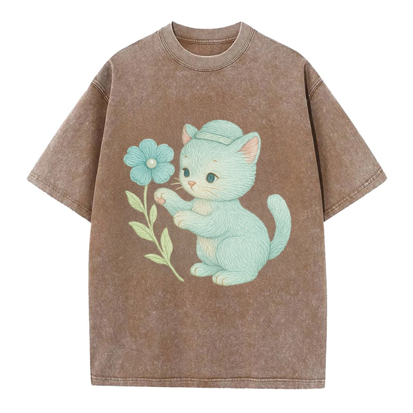 Aqua Kitten - Vintage T-shirt - Brown